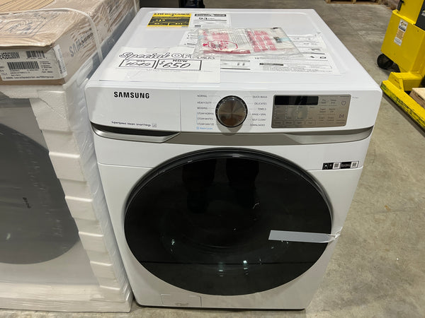 New Laundry Set - Electric: LG WF45B6300AW Samsung 4.5 cu. ft. Smart High-Efficiency Front Load Washer with Super Speed in White & 7.5 cu. ft. Smart Electric Dryer with Steam Sanitize+ in White DVE45B6300W / DVE45B6300W/A3