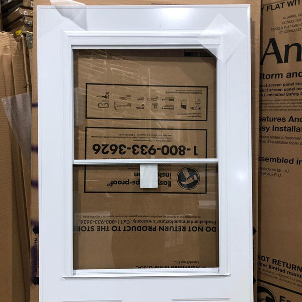 EMCO 36 in. x 80 in. 400 Series White Universal Traditional Self-Storing Aluminum Storm Door with Nickel Hardware