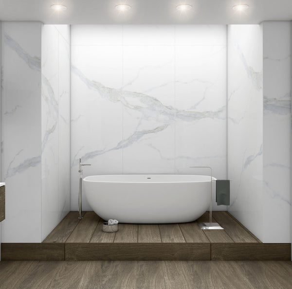 Shower System Wall & Floor Glacier Statuary 4-piece Tile Porcelain Panel Pack 31.5X63 9 MM POLISH T-G