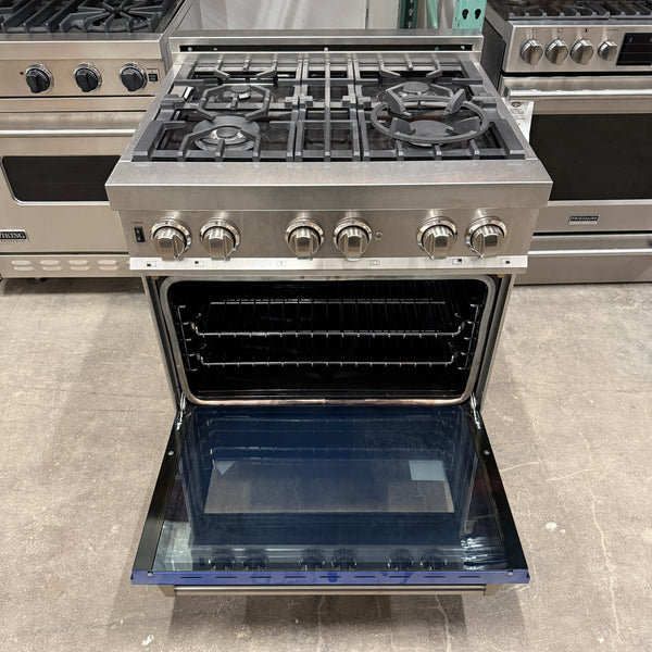 ZLINE 30 in. 4.0 cu. ft. Legacy Dual Fuel Range with 4 Burner Gas Cooktop and Electric Convection Oven in Stainless Steel and Blue Gloss Door (RA-BG-30) - H Certified Refurbished