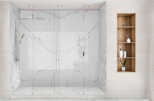 Shower System Wall & Floor Glacier Statuary 4-piece Tile Porcelain Panel Pack 31.5X63 9 MM POLISH T-G