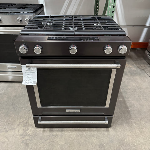 KitchenAid - 5.8 Cu. Ft. Slide-In Gas Convection Range - Black Stainless Steel Model:KSGG700EBS - H Certified Refurbished