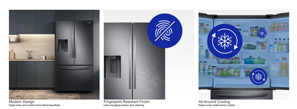Samsung 35.8 in. 27 cu. ft. Standard Depth French Door Refrigerator in Stainless Steel with Child Lock, Door Alarm RF27T5201SR