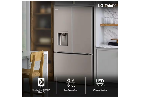 LG LRYXC2606S 26 cu. ft. Smart Counter-Depth MAX™ French Door Refrigerator with Four Types of Ice