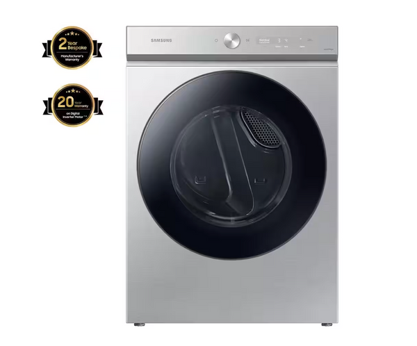 Bespoke 5.3 cu. ft. Ultra Capacity Front Load Washer w/ Super Speed Wash and AI Smart Dial in Silver Steel WF53BB8700AT / WF53BB8700ATUS & Bespoke 7.6 cu. ft. Ultra Capacity Gas Dryer w/ Super Speed Dry and AI Smart Dial DVG53BB8700T / DVG53BB8700TA3