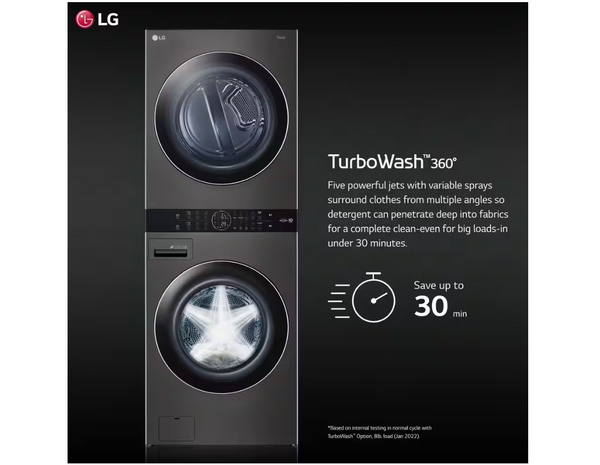 LG WKEX200HBA Single Unit Front Load LG WashTower™ with Center Control™ 4.5 cu. ft. Washer and 7.4 cu. ft. Electric Dryer - Black Steel