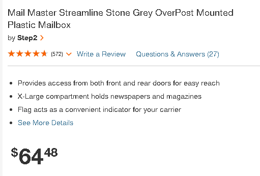 Mail Master Streamline Stone Grey OverPost Mounted Plastic Mailbox by Step2 (Black)