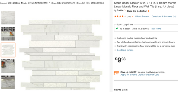 Stone Decor Glacier 12 in. x 14 in. x 10 mm Marble Linear Mosaic Floor and Wall Tile (1 sq. ft./ piece) by Daltile