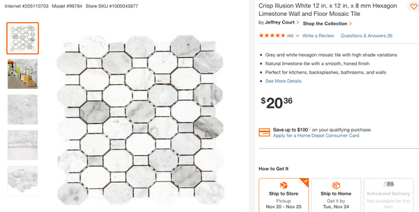 Crisp Illusion White 12 in. x 12 in. x 8 mm Hexagon Limestone Wall and Floor Mosaic Tile by Jeffrey Court Bundle