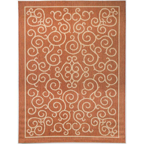 Scroll Terracotta 8 ft. x 10 ft. Indoor/Outdoor Area Rug by Hampton Bay