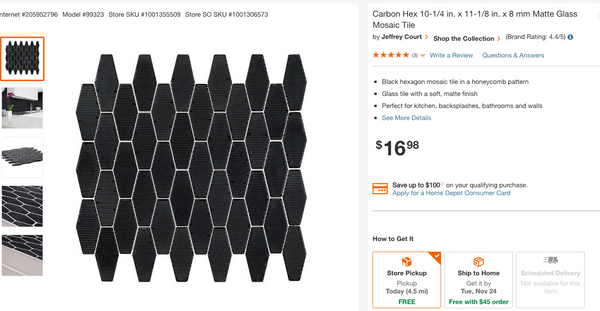 Carbon Hex 10-1/4 in. x 11-1/8 in. x 8 mm Matte Glass Mosaic Tile (11 pieces)