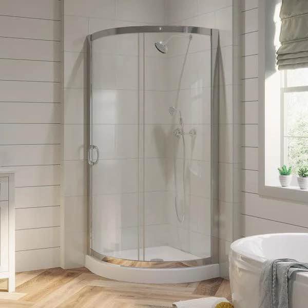 OVE Decors Breeze 32 in. L x 32 in. W x 76 in. H Corner Shower Kit with Reversible Sliding Door and Shower Base