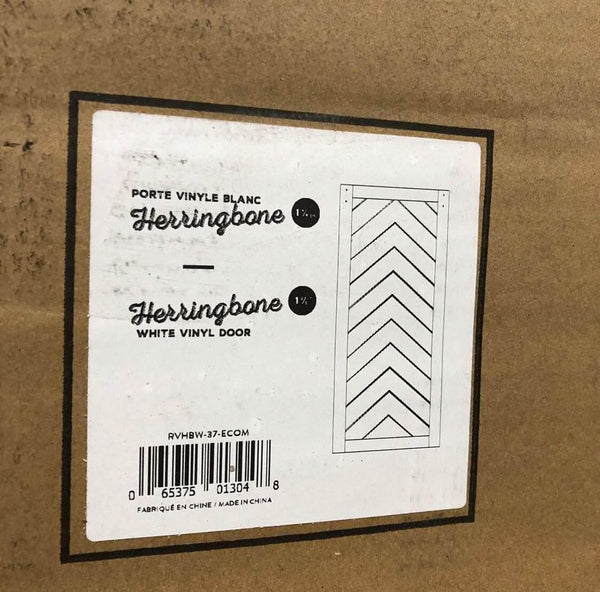 Herringbone 37 in. x 84 in. White Vinyl Finish MDF Sliding Barn Door Slab