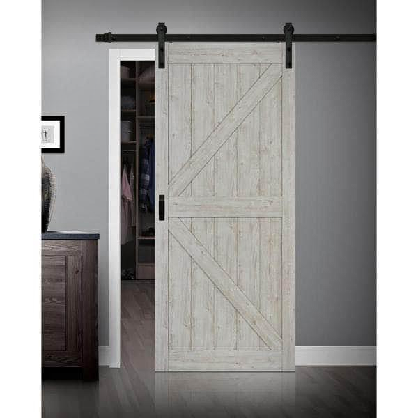 36 in. x 84 in. Sandstone Oak K Design Solid Core Interior Barn Door with Rustic Hardware Kit