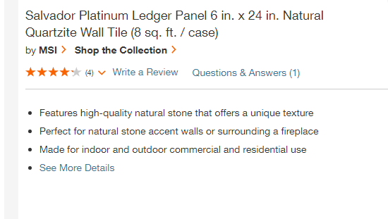 Salvador Platinum Stacked Stone Panel 6 in. x 24 in. Natural Quartzite Wall Tile (8 sq. ft. / case) by MSI Pallet