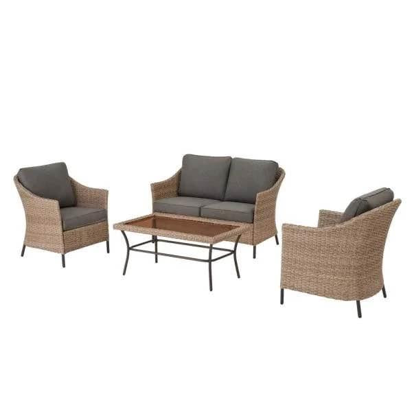 StyleWell Kendall Cove 4 PCS Steel Patio Conversation Outdoor Seating Set Charcoal Cushions