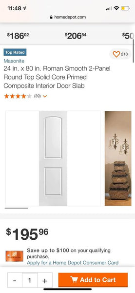 Masonite 24 in. x 80 in. Roman Smooth 2-Panel Round Top Solid Core Primed Composite Interior Door Slab