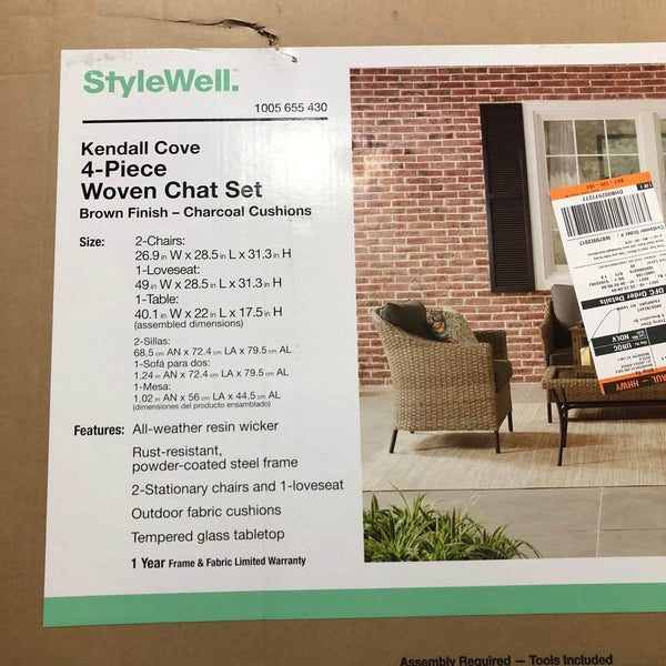 StyleWell Kendall Cove 4 PCS Steel Patio Conversation Outdoor Seating Set Charcoal Cushions