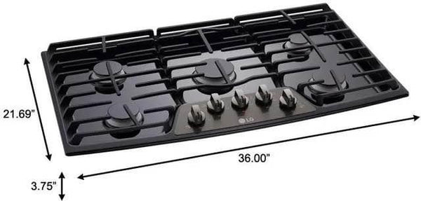 NEW: LG Electronics 36 in. Recessed Gas Cooktop in Black Stainless Steel with 5 Burners including 17K SuperBoil Burner with Cast Iron Grate