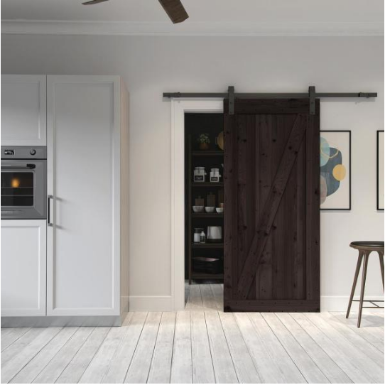 36 in. x 84 in. Canadian Hemlock Distressed Smoke Sliding Barn Door with Hardware Kit by northbeam