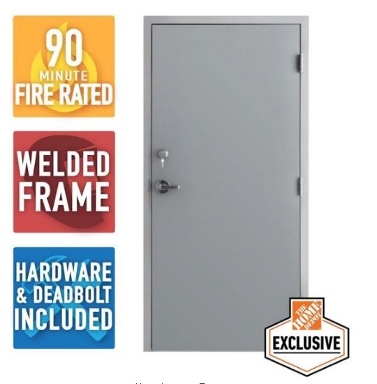 36 in. x 80 in. Fire-Rated Gray Left-Hand Flush Steel Prehung Commercial Door with Welded Frame, Deadlock and Hardware by Armor Door