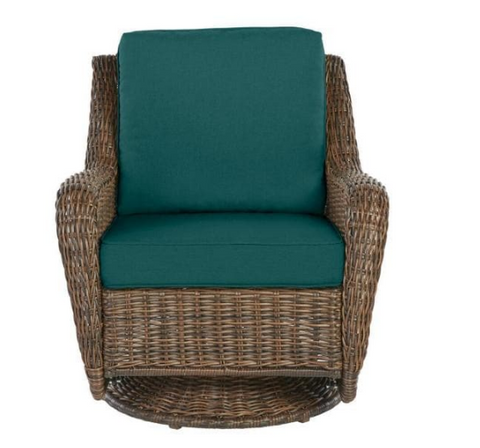 Cambridge Brown Wicker Outdoor Patio Swivel Rocking Chair with CushionGuard Malachite Green Cushions by Hampton Bay