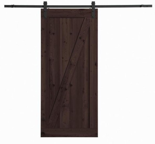 36 in. x 84 in. Canadian Hemlock Distressed Smoke Sliding Barn Door with Hardware Kit by northbeam