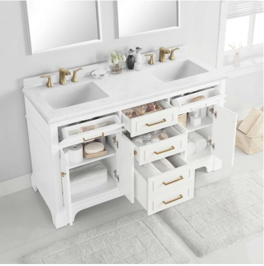 Melpark 60 in. W x 22 in. D Bath Vanity in White with Cultured Marble Vanity Top in White with White Sink by Home Decorators Collection