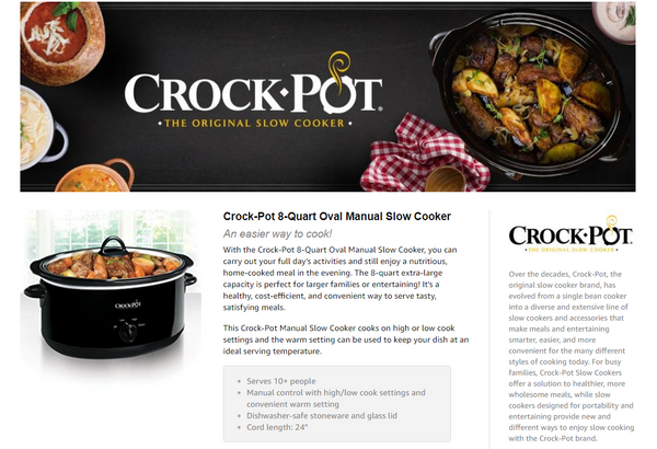Crock-Pot 8 Qt. Black Manual Slow Cooker with Glass Lid and Keep Warm Setting