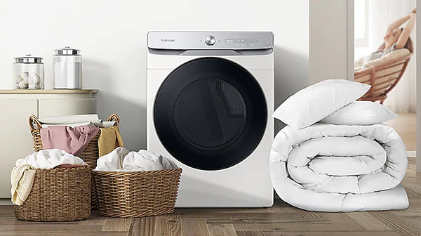 NEW: Samsung 7.5 cu. ft. Stackable Vented Gas Dryer with Smart Dial and Super Speed Dry in Ivory