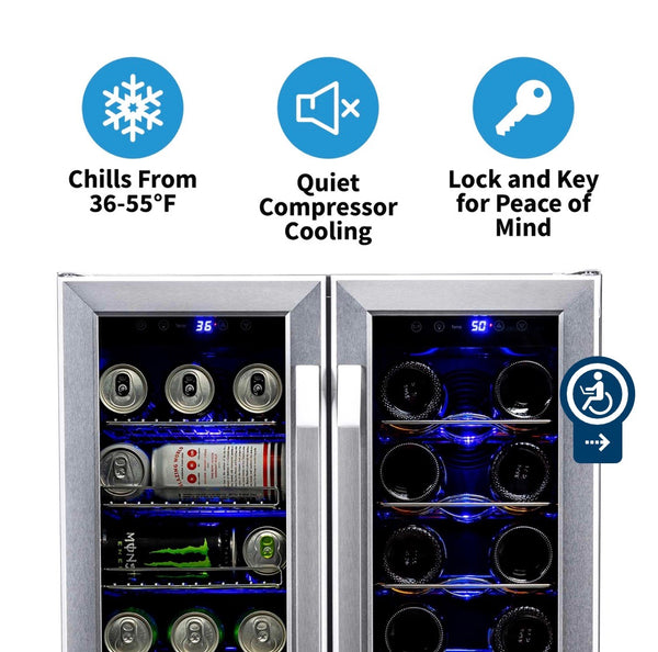 NewAir AWB-360DB 18-Bottle/60-Can Wine and Beverage Cooler - 24" - Stainless Steel/Black