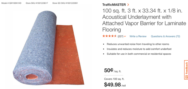 TrafficMASTER 100 sq. ft. 3 ft. x 33.34 ft. x 1/8 in. Acoustical Underlayment