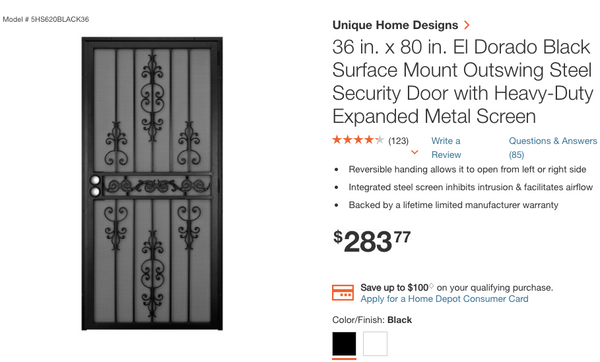Unique Home Designs 36 in. x 80 in. El Dorado Black Surface Mount Outswing Steel Security Door with Heavy-Duty Expanded Metal Screen
