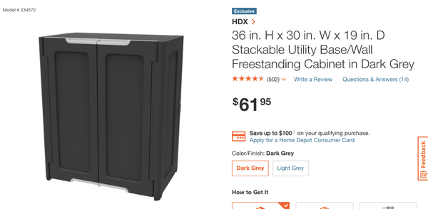 HDX 36 in. H x 30 in. W x 19 in. D Stackable Utility Base/Wall Freestanding Cabinet in Dark Grey