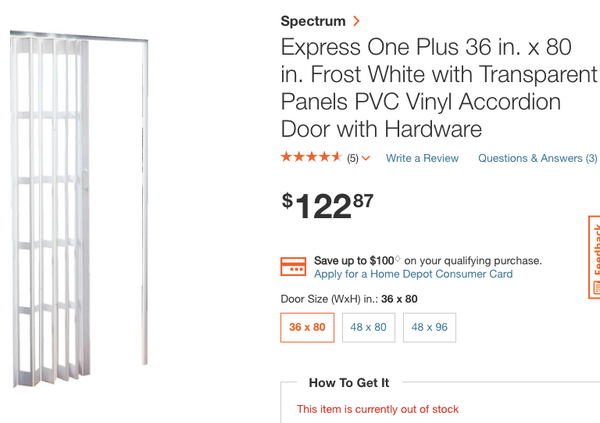 Spectrum Express One Plus 36 in. x 80 in. Frost White with Transparent Panels PVC Vinyl Accordion Door with Hardware