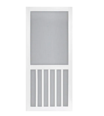 Screen Tight 36 in. x 80 in. White Solid Vinyl 5-Bar Screen Door + White Heavy Duty Screen Door Hardware Kit