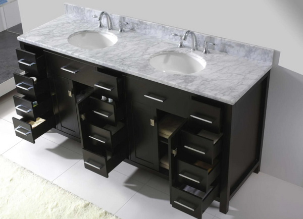 Virtu USA Caroline Parkway 72 in. W Bath Vanity in Espresso with Marble Vanity Top in White with Round Basin