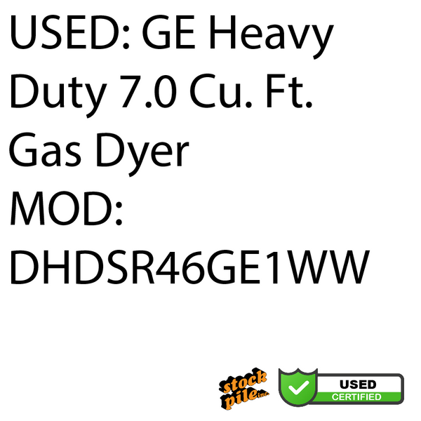 USED: GE Heavy Duty 7.0 Cu. Ft. Gas Dyer MOD:  DHDSR46GE1WW