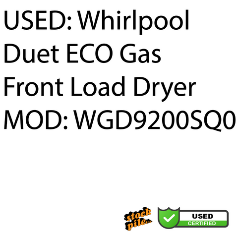 USED: Whirlpool Duet ECO Gas Front Load Dryer MOD: WGD9200SQ0