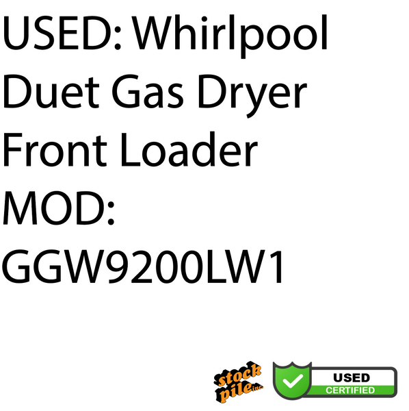 USED: Whirlpool Duet Gas Dryer Front Loader MOD: GGW9200LW1
