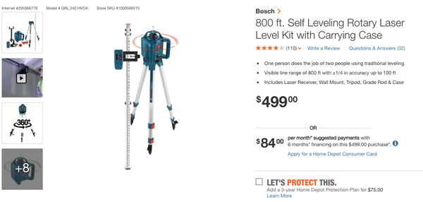 Bosch 800 ft. Self Leveling Rotary Laser Level Kit (No stand)