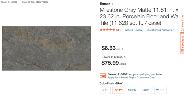 Emser Milestone Gray Matte 11.81 in. x 23.62 in. Porcelain Floor and Wall Tile (11.628 sq. ft. / case)