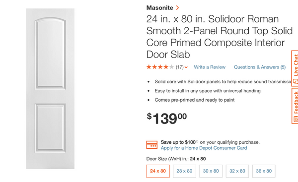 Masonite 24 in. x 80 in. Solidoor Roman Smooth 2-Panel Round Top Solid Core Primed Composite Interior Door Slab