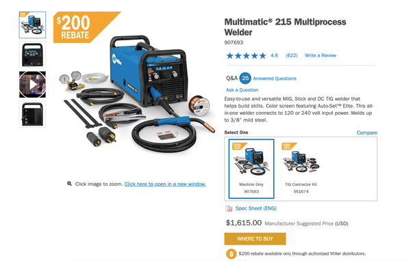Multimatic® 215 Miller Multiprocess Welder