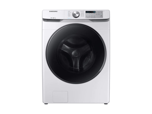 NEW: Samsung 4.5 cu. ft. Front Load Washer with Steam in White WF45R6100AW/US / WF45R6100AW/US + 7.5 cu. ft. Smart Electric Dryer with Steam Sanitize+ in White DVE45B6300W / DVE45B6300W/A3