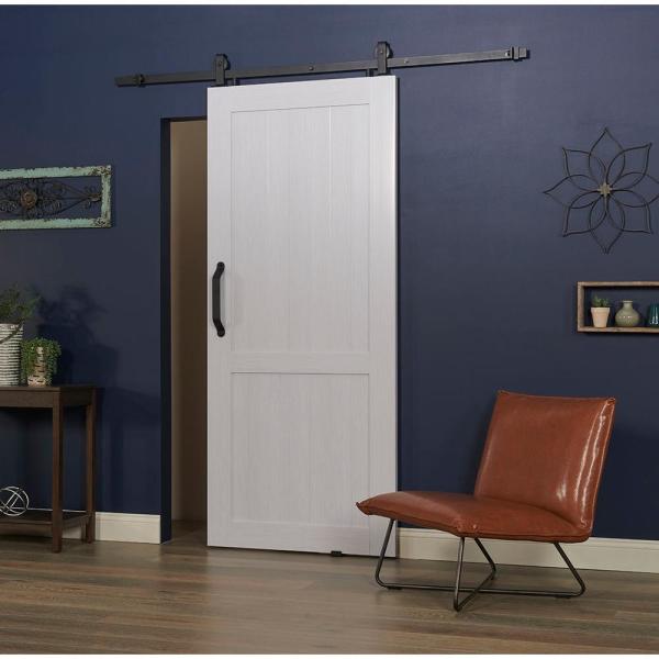 36 in. x 84 in. Millbrooke White H Style Ready to Assemble PVC Vinyl Sliding Barn Door with Hardware Kit by Pinecroft