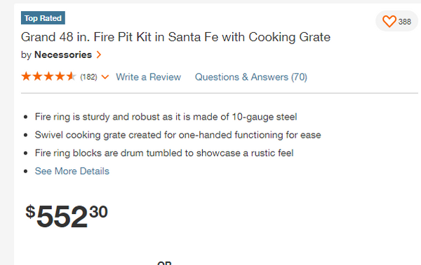 Grand 48 in. Fire Pit Kit in Santa Fe with Cooking Grate by Necessories Pallet