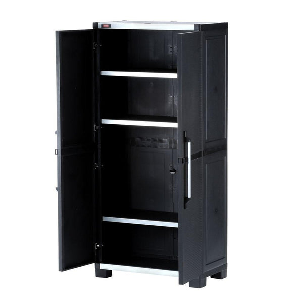 Keter 74 in. H x 34.65 in. W x 17.7 in. D Wide XL Freestanding Plastic Utility Cabinet in Black