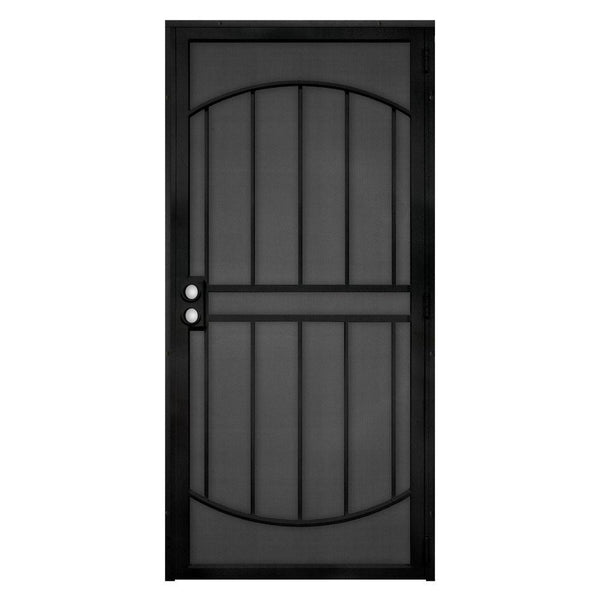 Unique Home Design 32 in x 80 in Aracada Black Surfacs Mount Outswing Steel Security Door with Expanded Metal Screen