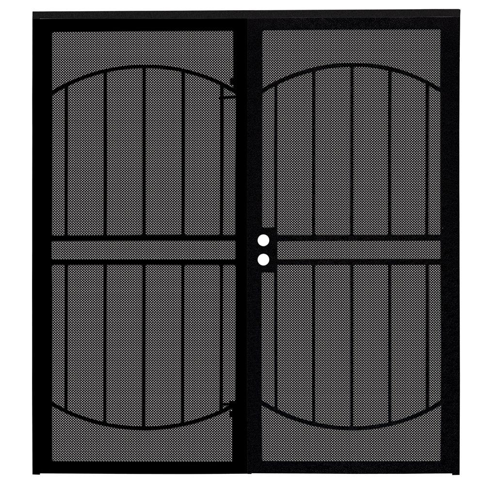 Unique Home Designs 72 in. x 80 in. Arcada Black Surface Mount Outswing Steel Double Security Door with Expanded Metal Screen